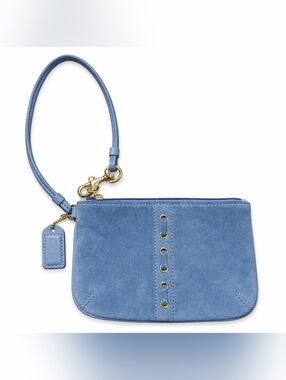 Coach Vintage Blue Suede Wristlet Pouch Gold Hardware Y2K Mini Bag Rare